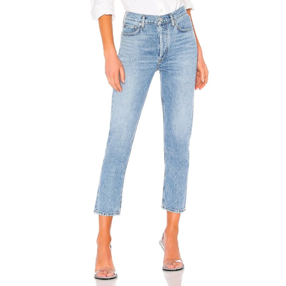 AGOLDE Riley High Rise Straight Crop Blur Revolve High Rise Light Denim Slim Fit